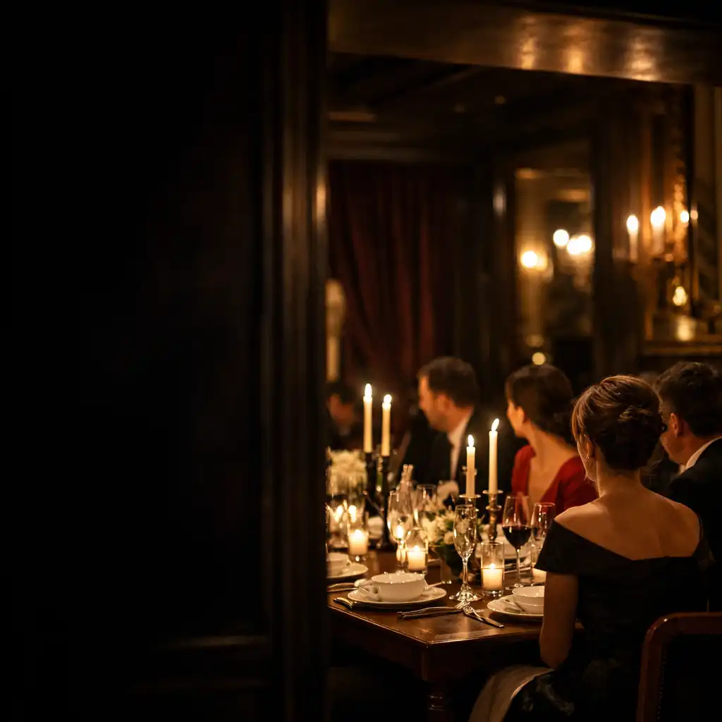 Table dressée pour un dîner privé dans une maison parisienne feutrée